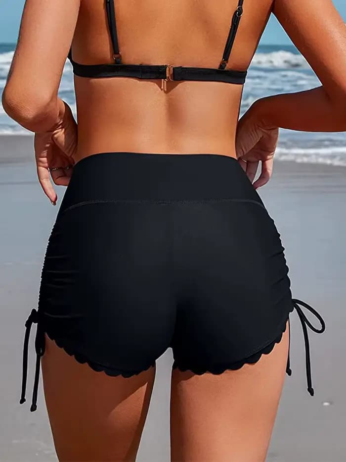 Short de bain taille haute pour femme, short de bain, short de surf, short de bain pour femme, short de proximité, ourlet ondulé, solide, été