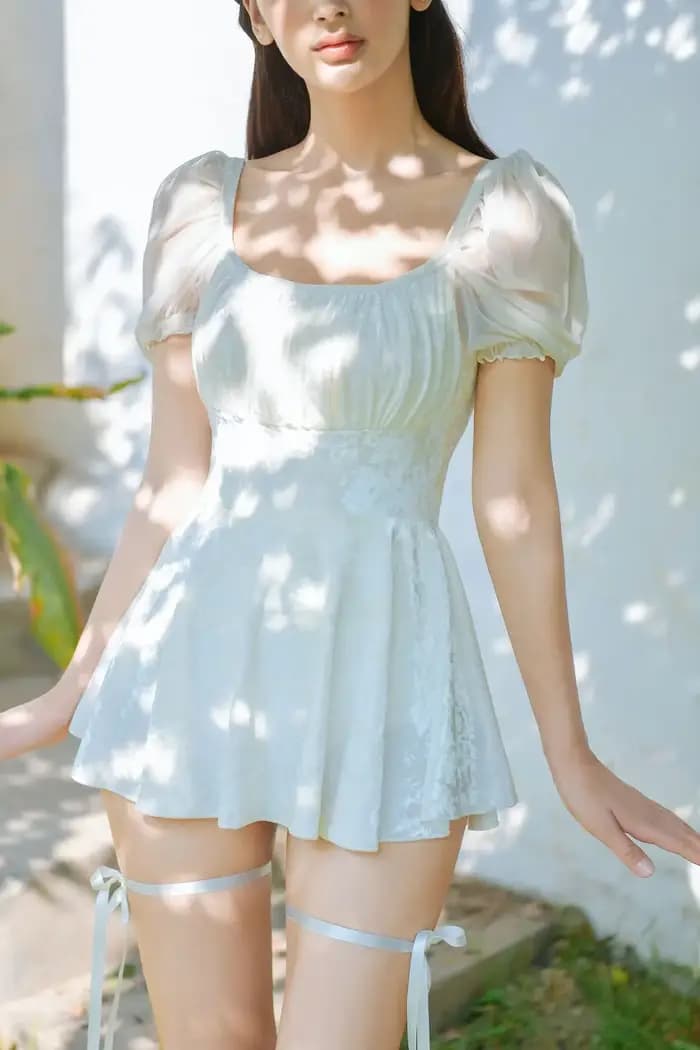 Maillot de bain une pièce pour femmes, tenue de plage, trempée, grande taille, style japonais coréen avec jupe, dos nu, sexy, bulle