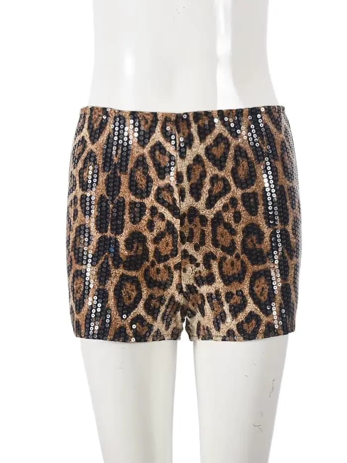 Nibber-Short à sequins imprimé léopard pour femme