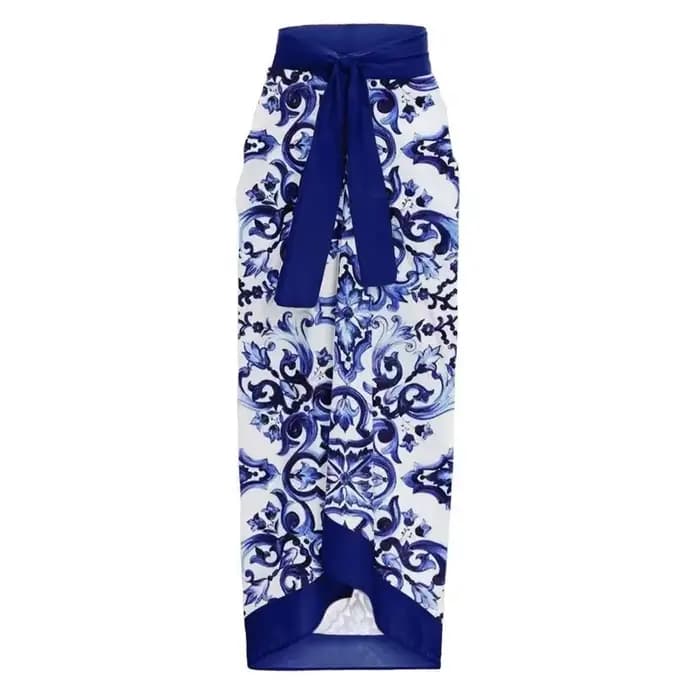 Offre spéciale de la saison Bikini deux pièces ensemble bleu porcelaine imprimé rétro plage vacances maillot de bain
