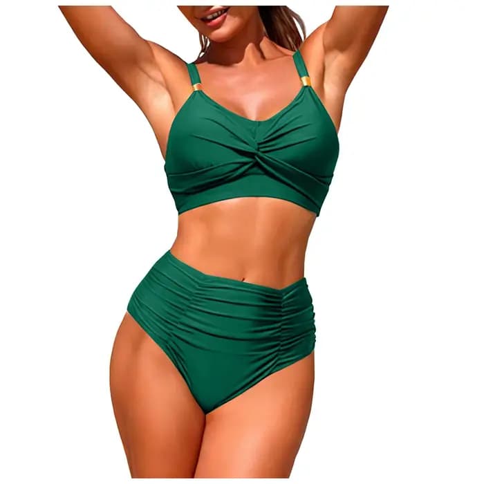 Maillot de bain deux pièces sexy push-up taille haute pour femme, style vintage et rétro froncé