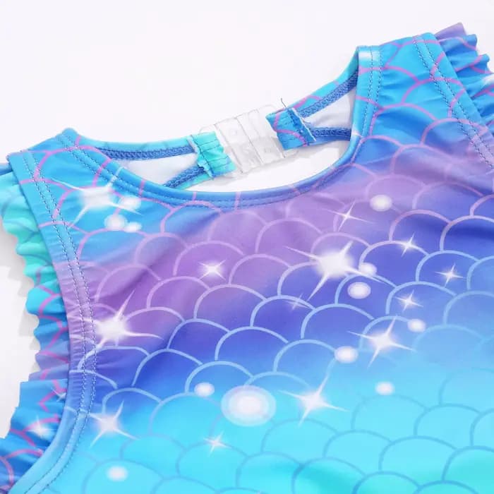 Maillot de bain sirène pour enfants filles, sans manches, imprimé écailles de poisson, à volants, combinaison, piscine, plage, athlétique