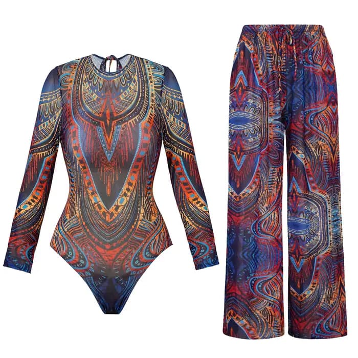 Maillot de bain en maille avec pantalons longs et robe de bain