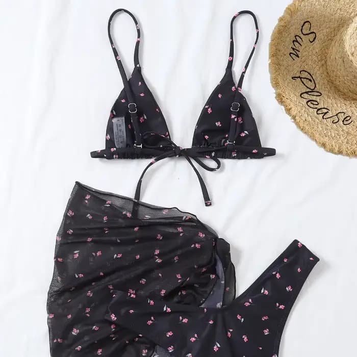 2025 vêtements de plage Bikinis jaune maillot de bain imprimé fleuri maille Cove Ups 3 pièces Bikini ensemble Damen Sexy maillot de bain femmes vêtements de natation