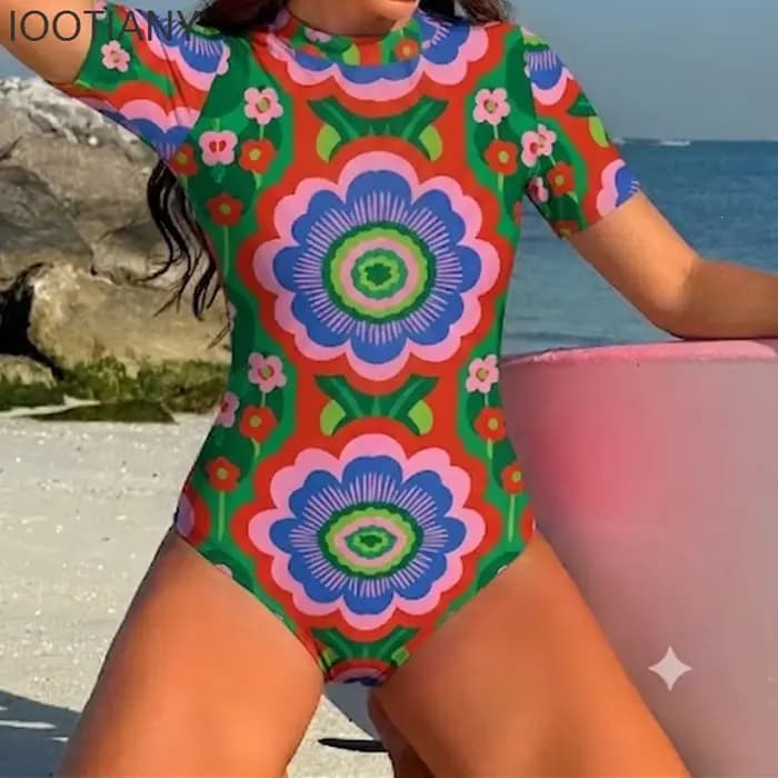 Maillot de bain rétro IOOTIANY pour femme, motif floral géométrique abstrait, écaillage de sirène irisé, tenue de plage pour vacances et surf