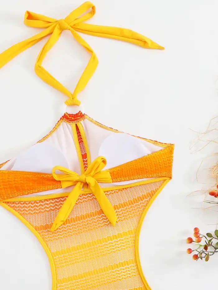 Sexy Orange dégradé maillot de bain femmes évider dos nu dentelle une pièce maillots