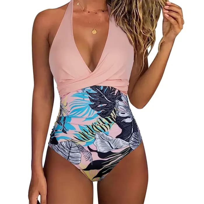 Maillot de bain une pièce sexy à rayures croisées sur le devant