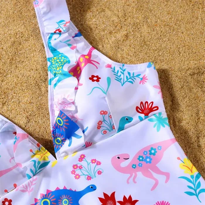 Maillot de bain dinosaures, tenues assorties pour la famille, col en v, mère et fille, robes mère et moi, vêtements père fils, Shorts de bain