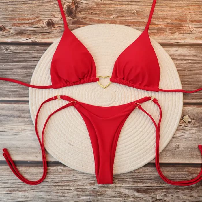 Femmes Sexy brésilien Bikini ensemble licou Triangle haut string bas deux pièces maillot de bain coeur