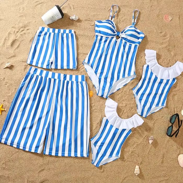 Famille maillot de bain mère fille maillots de bain père fils short de bain 2023 été rayé maman et fille Bikini costume correspondant tenue