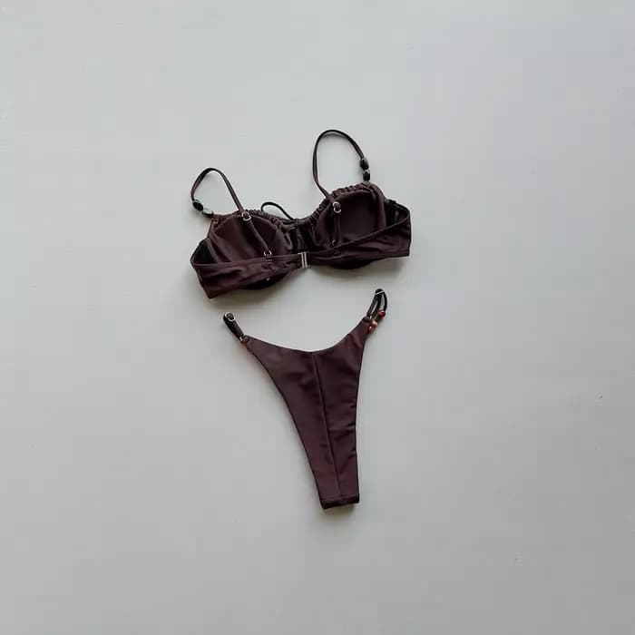 Nouveau Maillot de Bain Sexy 2026 avec Armatures et Rembourrage, Ensemble Micro Bikini à Lacets, Tenue de Plage Femme Push-Up Taille Basse, Biquini Décoré de Perles