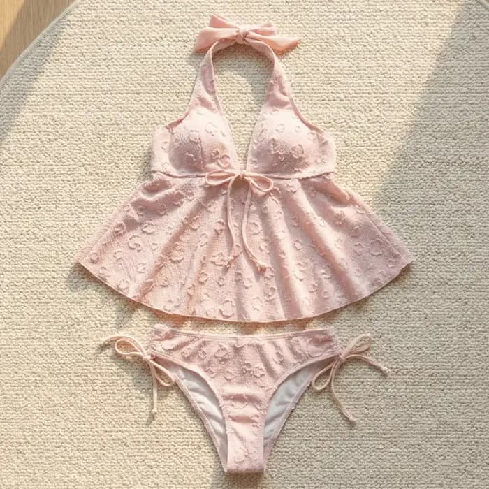 Maillot de bain deux pièces décontracté Y2K à col halter et nœud papillon