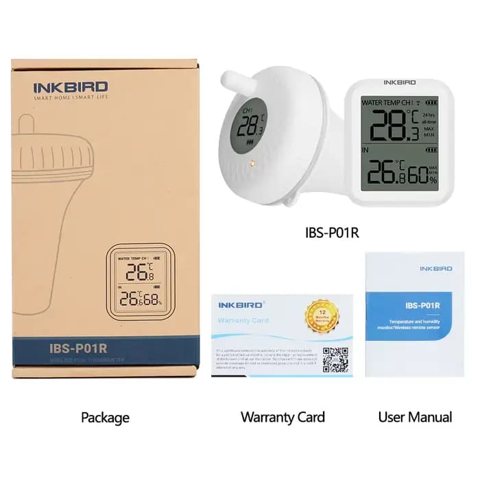 INKBIRD IBS-P01R Thermomètre de piscine flottant sans fil Bain pour animaux de compagnie pour piscine, eau de bain, spas, aquariums et étangs à poissons