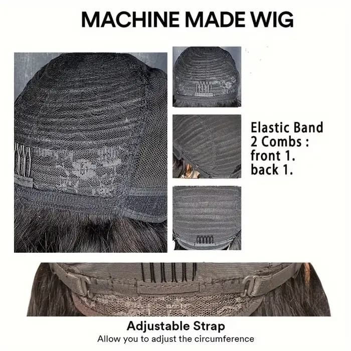 Perruque de cheveux humains 1B, cheveux courts bouclés, coupe Pixie, avec frange, Style mulet superposé, conception sans colle pour femmes, entièrement faite à la Machine
