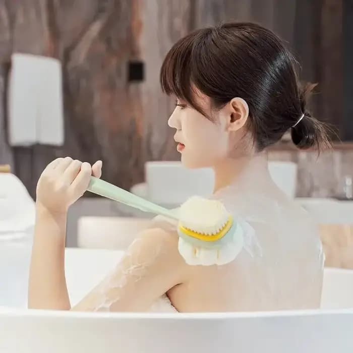 Brosse de douche exfoliante pour le dos à long manche avec éponge en maille douce pour femmes, pour le bain et le massage