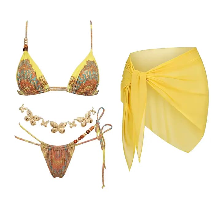 Maillot de bain bikini imprimé perlé pour femme