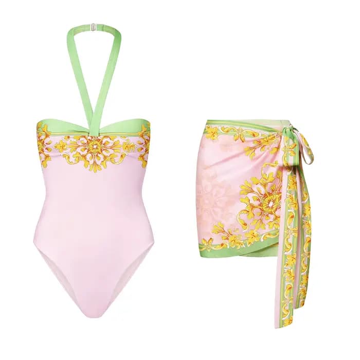 Maillot de bain une pièce avec jupe pour femme, style halter, monokini sexy amincissant, tenue de plage, combinaison de bain d'été