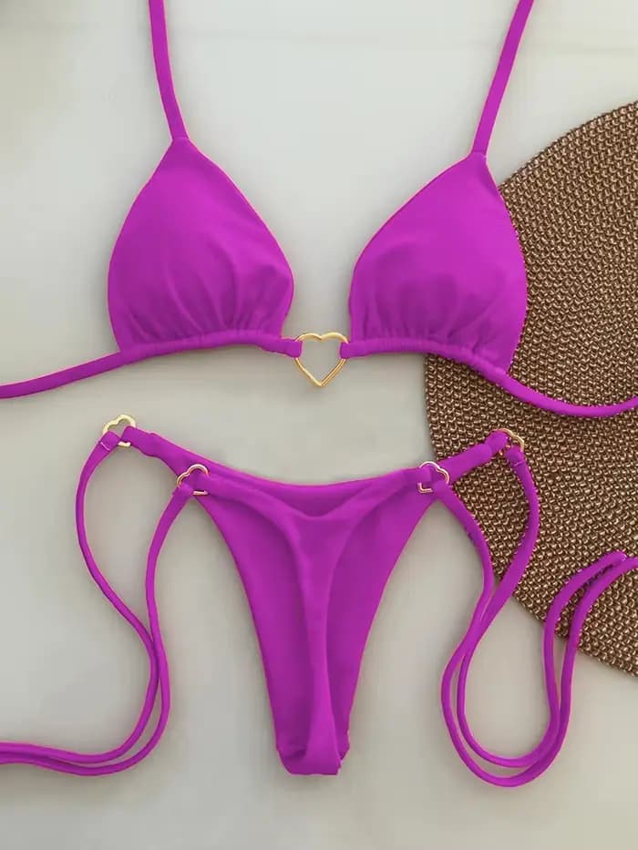 Ensemble Bikini Sexy taille basse pour femmes, maillot de bain d'été de couleur unie avec haut rembourré pour les vacances à la plage