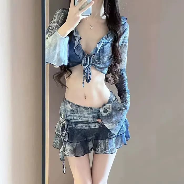 Bikini maillot de bain mode rétro Denim bleu