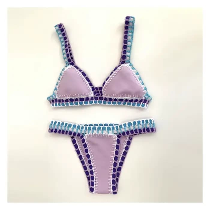 Maillot de bain rouge élastique, sexy, mignon, vert, trempé, rose, fait main, bleu marine, crochet, ensemble deux pièces, pour femmes, nouvelle collection