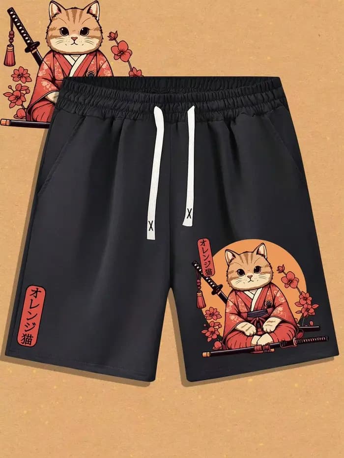 2025 été 3D Anime japonais samouraï chat Shorts troncs séchage rapide plage natation Shorts femmes hommes Hip Hop pantalons courts Shorts 6xl