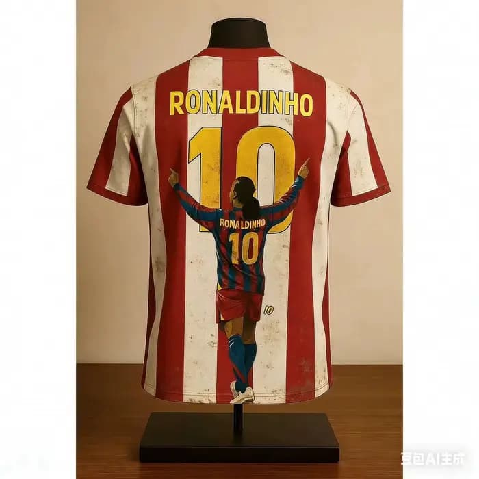 Barca Stripe Ronaldinho # T-shirt de football imprimé, confortable, respirant, pour sports d'été, T-shirt élégant pour enfants/adultes