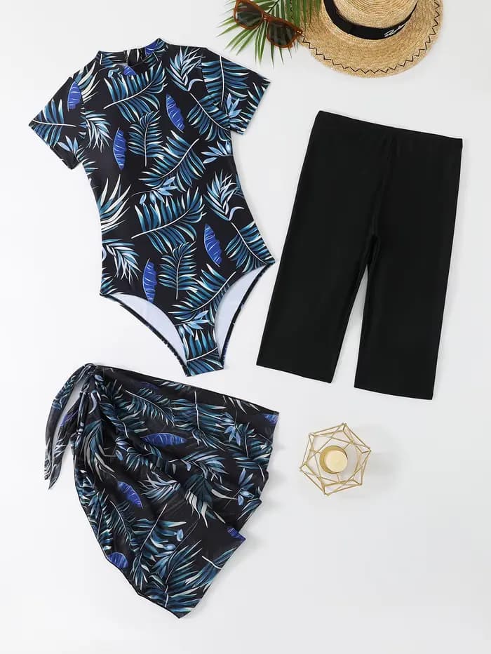 Ensemble de 3 pièces de maillots de bain imprimés pour femme 2026 – Tenue de surf et de plongée