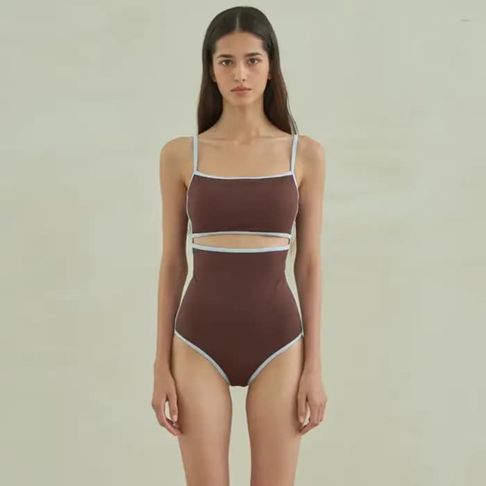 Sexy une pièce solide maillot de bain femmes découpé maillot de bain maillots de bain Monokini Bandeau maillot de bain coréen rembourré vêtements de plage marron