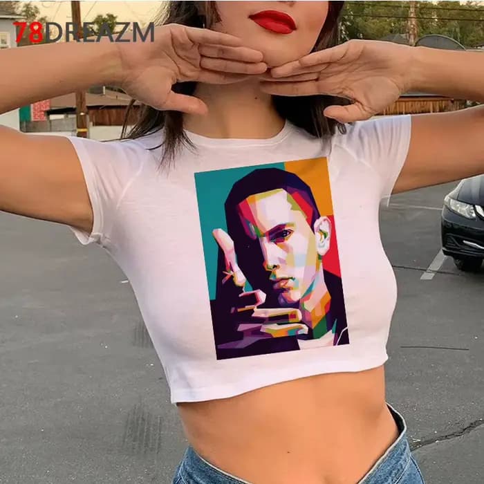 Eminem haut court femmes décontracté vintage kawaii harajuku kawaii t-shirt ulzzang esthétique