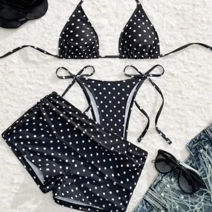 Dot Sexy 3 pièces Bikinis ensemble femme maillot de bain femmes trois