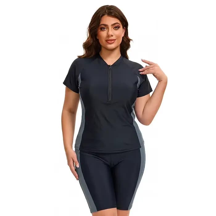 Maillot de bain grande taille pour femme, deux pièces, haut de maillot à manches courtes et short de bain avec coupe Boy Leg, tailles XL-5XL