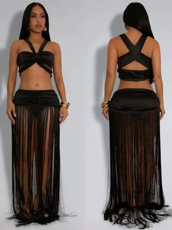Maillot de bain jupe Cover-up 2 pièces ensemble femmes haut court
