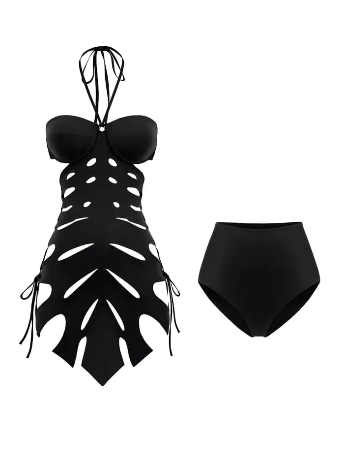 Nouvelle Arrivée 2026 – Maillot de Bain Structuré Noir Chic avec Décolleté en V Profond et Découpes