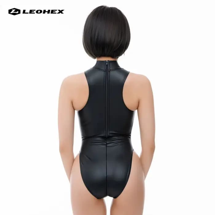 LEOHEX Maillot de bain une pièce finition mate pour femme - Col haut serré revêtement brillant style athlétique sexy