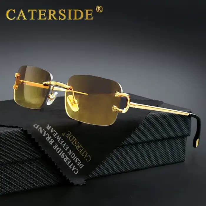 CATERSIDE lunettes de soleil rectangulaires hommes sans monture blanc cuivre petites lunettes de sol
