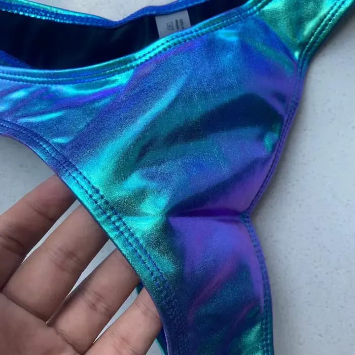 Maillot de bain triangle holographique bleu