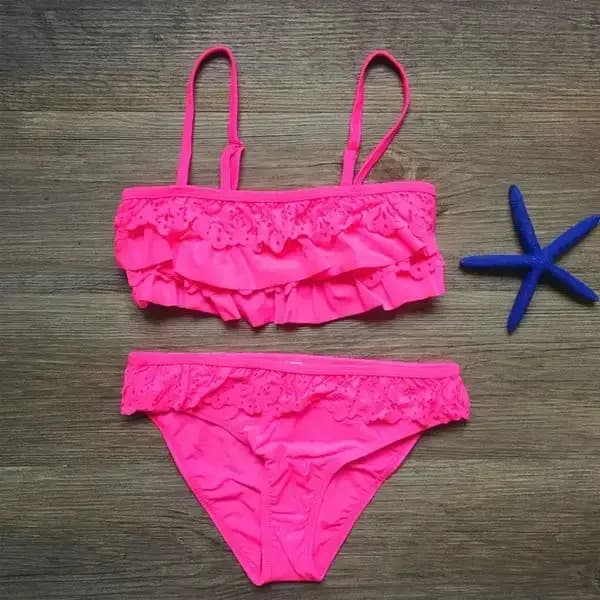 Maillot de bain deux pièces pour filles, bikini, ensemble deux pièces, uni, amissié, tankini, pour enfants et adolescents