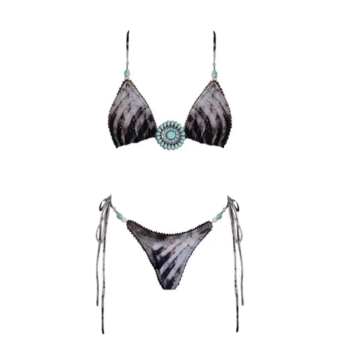 Turquoise ensemble Bikini femmes Sexy imprimé maillot de bain Push Up maillots