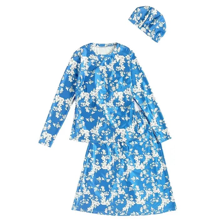 Maillot de bain 3 pièces imprimé musulman, modeste, burkini, islamique, bikini, couverture complète, arabe, manches longues, haut, jupe, ensemble