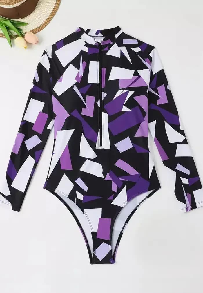 Maillot de bain une pièce imprimé pour femme, taille haute, manches longues, sexy, moulant, style cosplay, tendance été