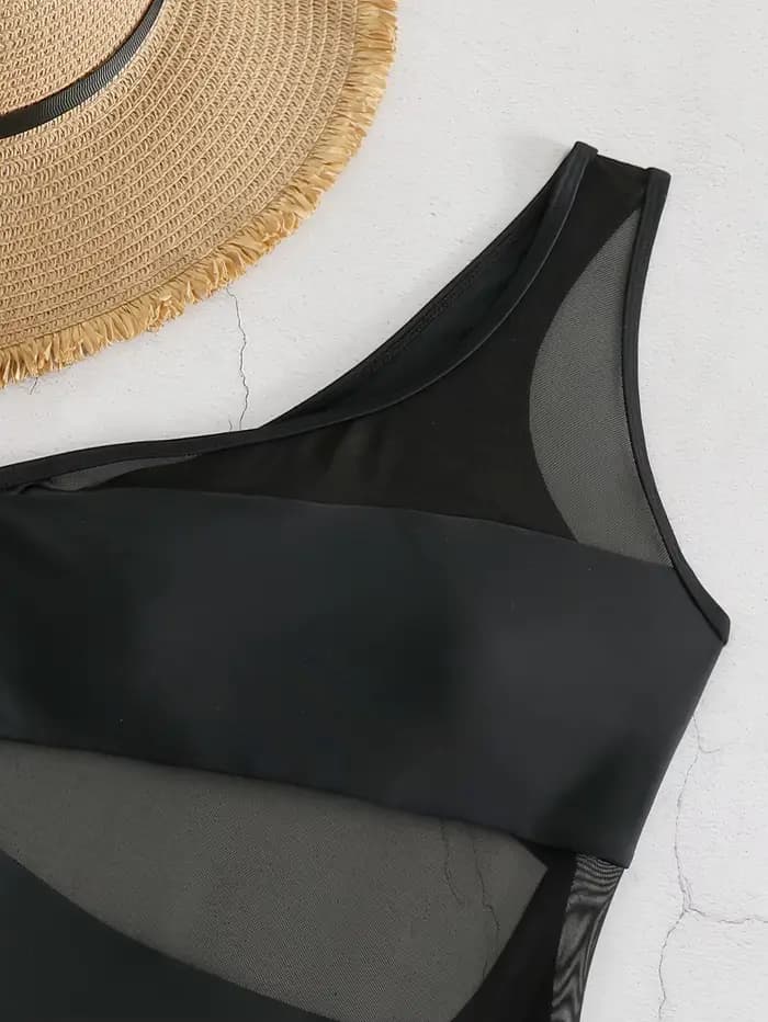 Maillot de bain une pièce en maille transparente pour femme, monokini évidé, baigneur à jambes hautes, natation trempée