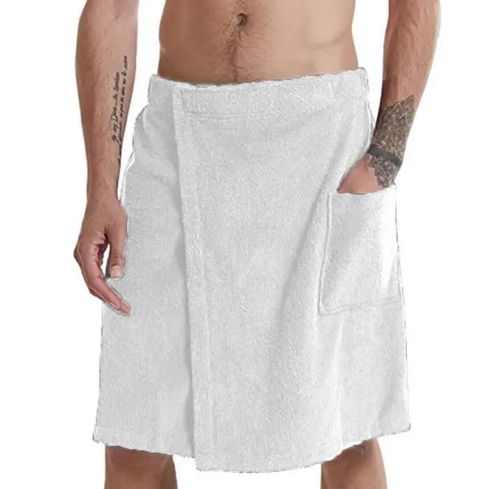 Serviette de bain enveloppante pour homme avec poche, fermeture réglable, en tissu éponge doux, idéale pour la douche, le spa, la gym, le sauna et la maison