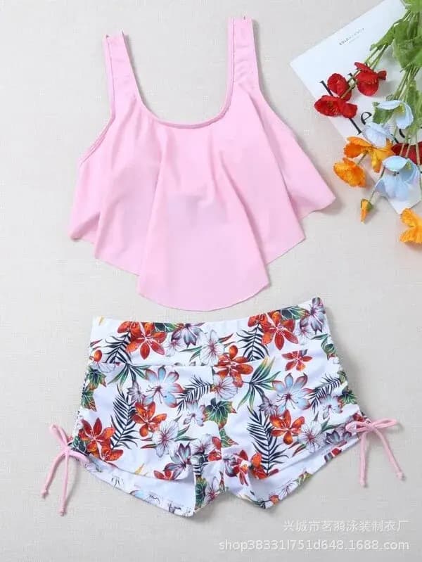 Maillot de bain deux pièces à volants pour femmes