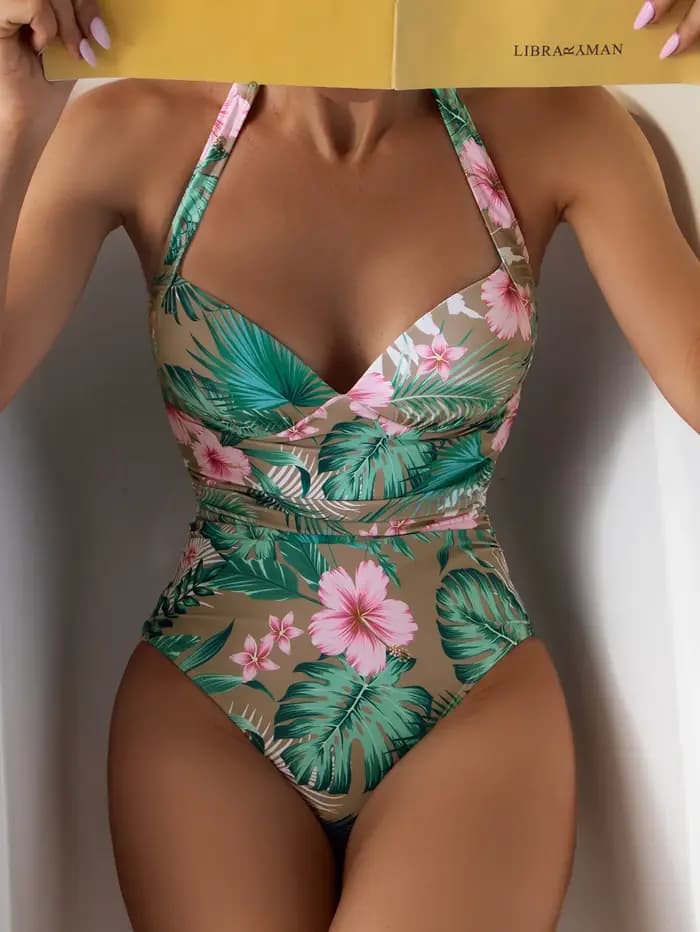 Maillot de bain une pièce, sexy, col licou, push up, imprimé cuir chevelu, pour femmes, vêtements de plage, monokini, nouvelle collection 2023