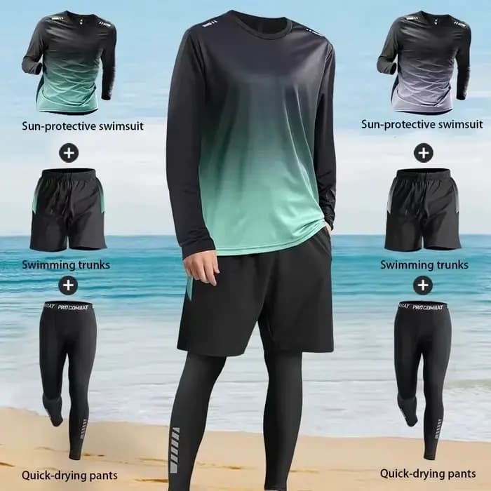 Ensemble de maillot de bain pour hommes avec manches longues et pantalons longs pour adolescents et adultes