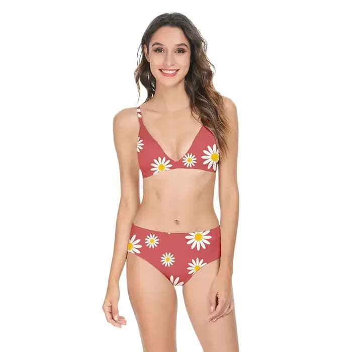 Femmes Sexy Bikini maillot de bain taille haute chrysanthème blanc imprimé décontracté hawaïen dos nu maillot de bain vêtements de sport