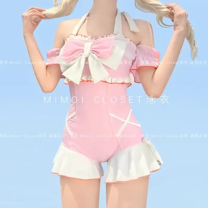 Été nouveau rose Dopamine Lolita doux filles mignon une pièce maillot de bain étudiant Kawaii plage vacances