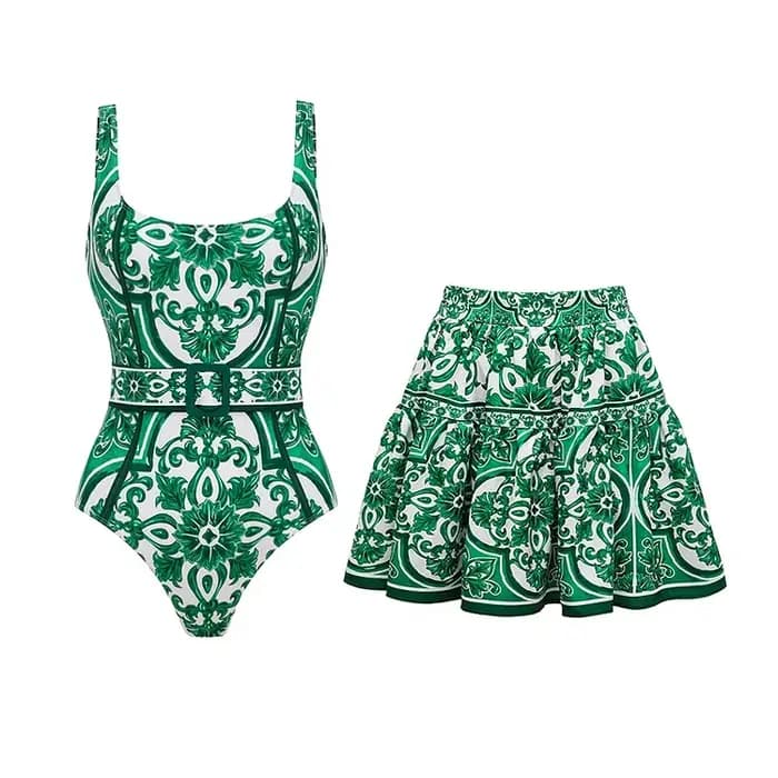 FLAXMAKER Vintage motif imprimé une pièce maillot de bain et pantalon ou jupe femmes