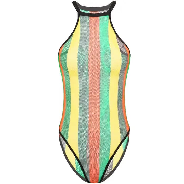 Maillot de bain en résille à rayures arc-en-ciel, emballage écologique