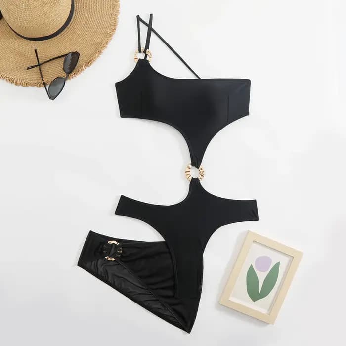 Noir Sexy Bikini simple épaule maillot de bain maillot de bain d'été mince maillots de bain été Monokini solide maillot de bain livraison directe